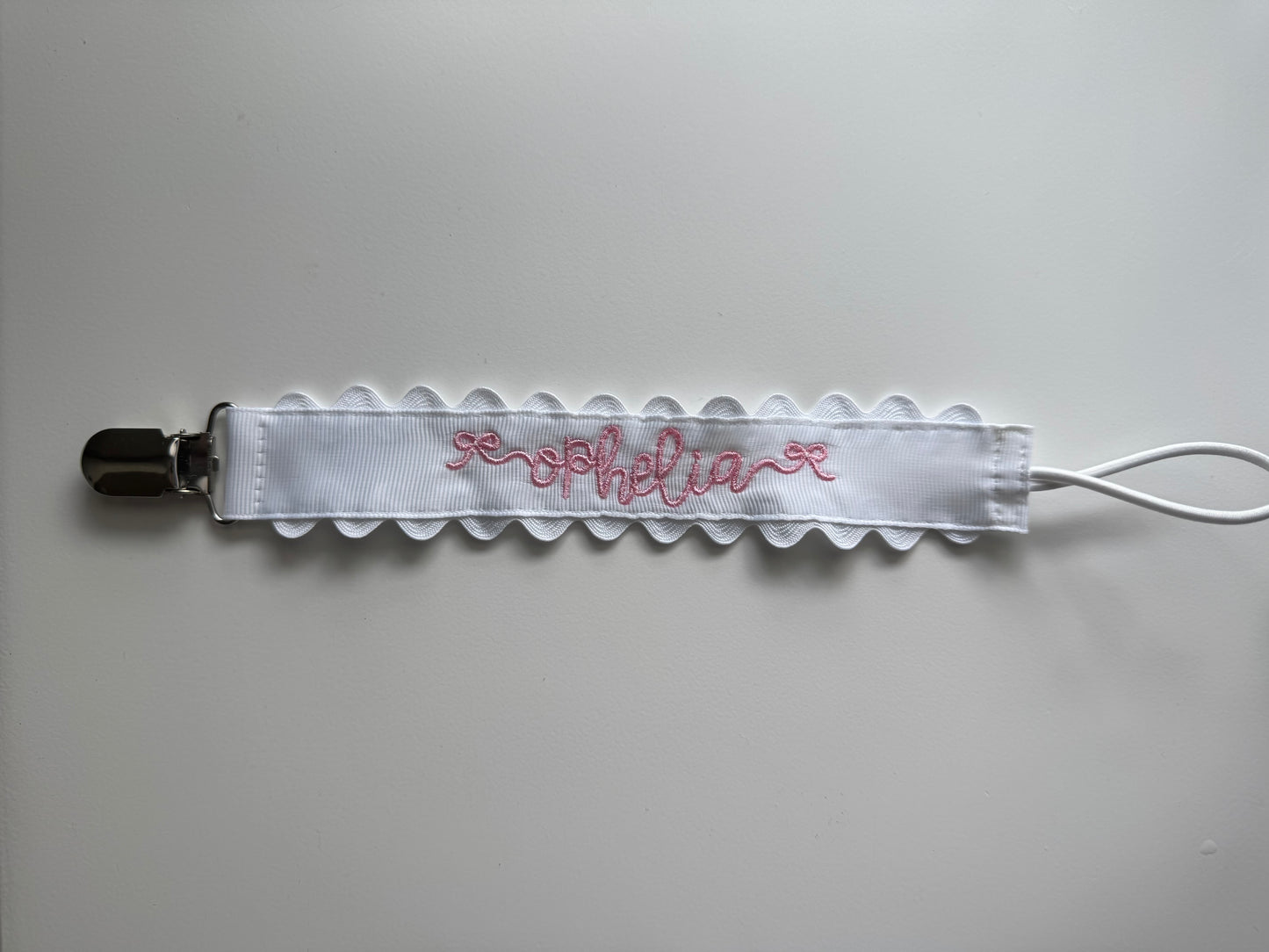 embroidered bow pacifier clip