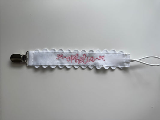 embroidered bow pacifier clip